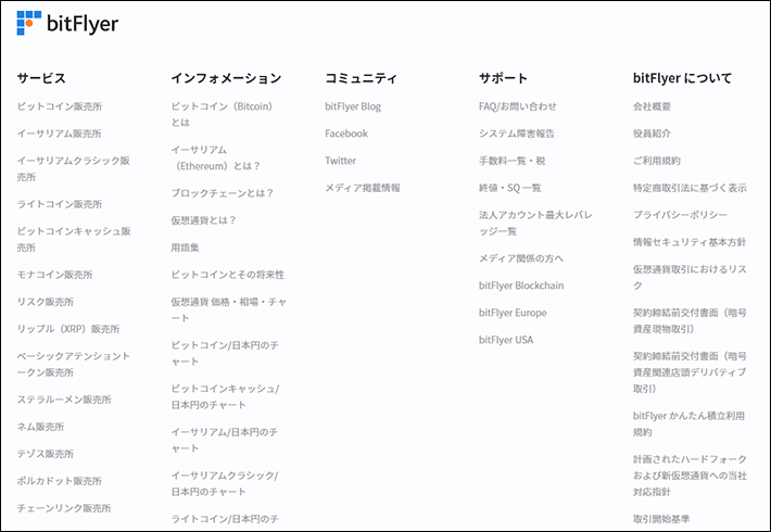 bitFlyerのフッター