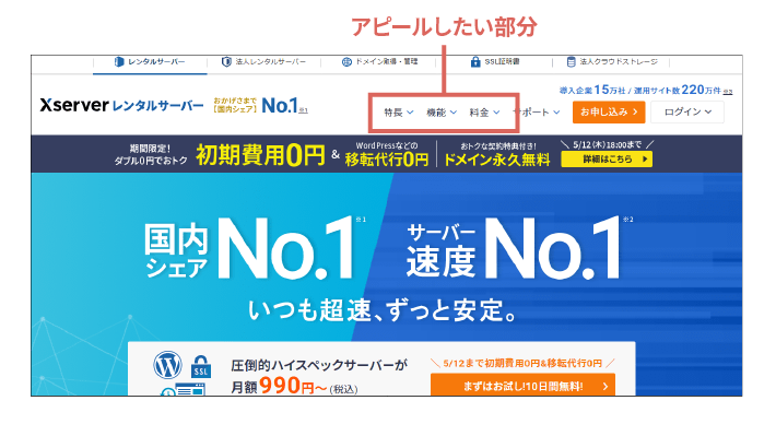 ヘッダーはアピールしたい部分を掲載できる