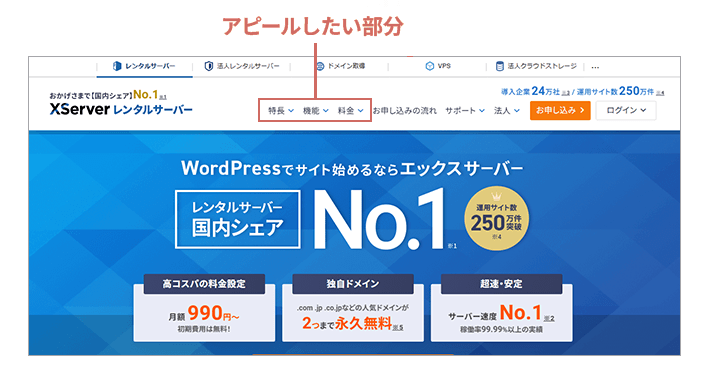 ヘッダーはアピールしたい部分を掲載できる