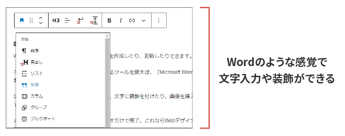 WordPressのブロックエディタだと、Wordのような感覚で文字入力できる