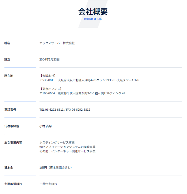 エックスサーバー株式会社の会社概要