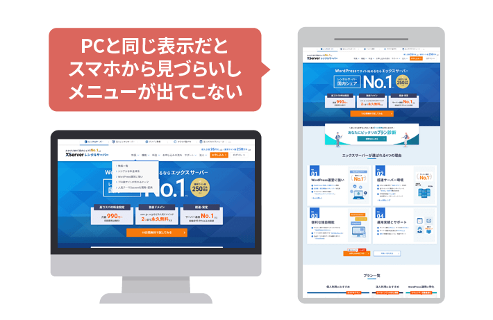 パソコンサイトしかないと、スマホでは見づらい