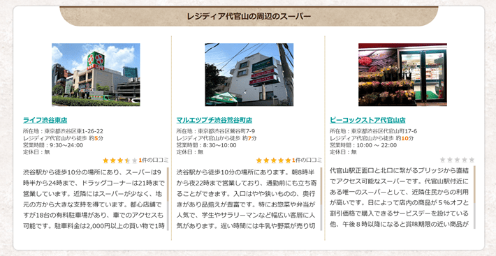恵比寿不動産の物件情報にある周辺環境情報