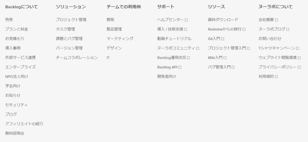 Backlogのフッター