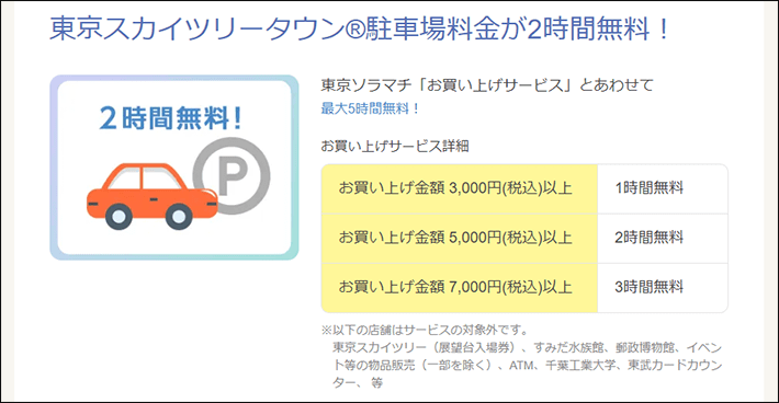 東京ソラマチの駐車場料金情報