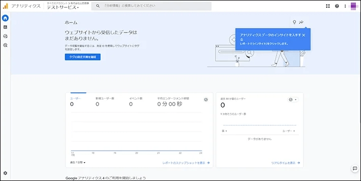 Google アナリティクスのホーム画面