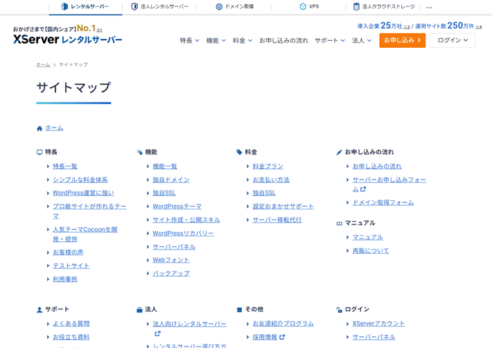 サイトマップページの例