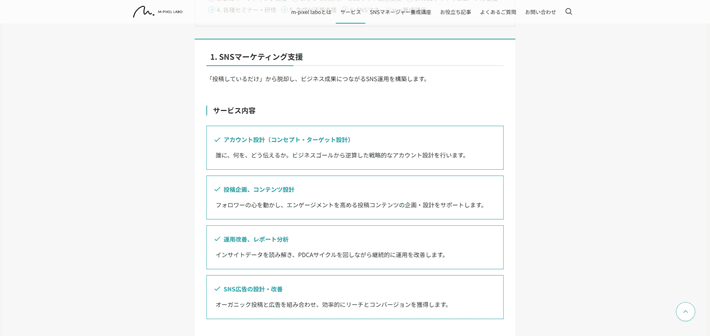 エムピクセルラボのサービスページ