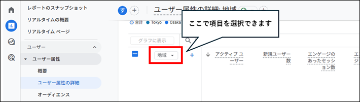 「ユーザー属性の詳細」における表示項目の選択