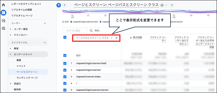 「ページとスクリーン」における表示形式の変更