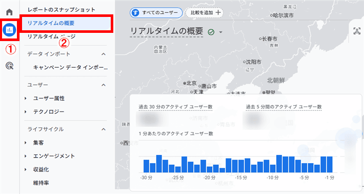 Googleアナリティクス - リアルタイムレポートへ