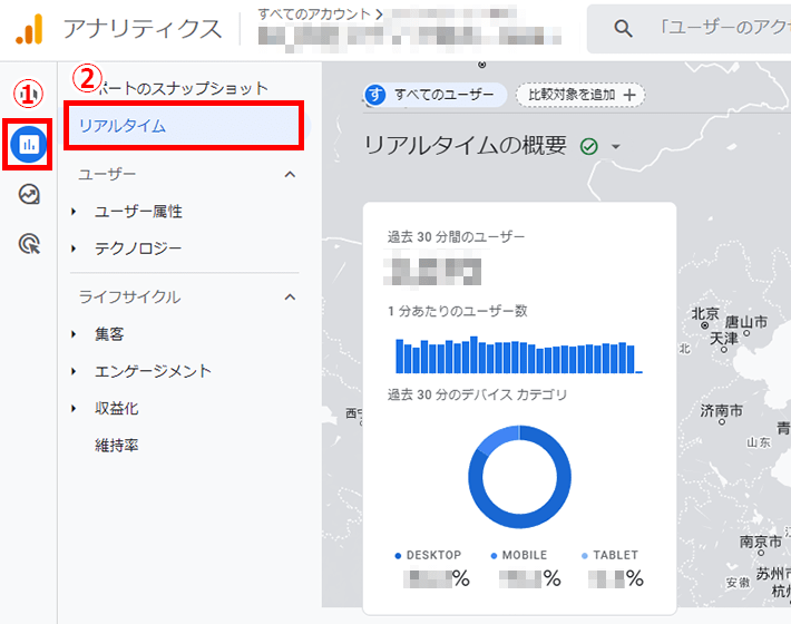Googleアナリティクス - リアルタイムレポートへ