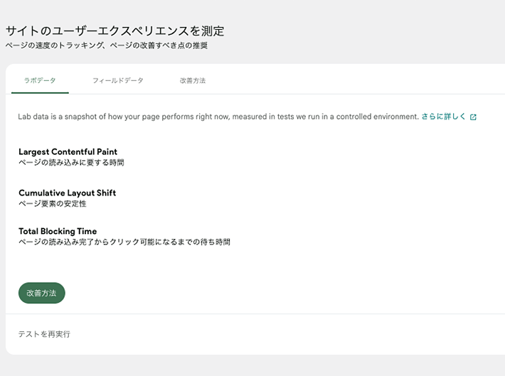 画像:Site Kit連携で確認できるページスピードインサイトの情報