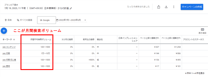  検索結果の画面が表示される