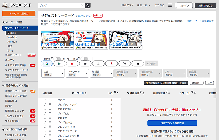 画像：ラッコキーワード公式サイト