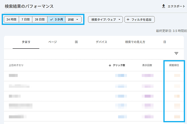 Googleサーチコンソールでクエリ別に平均掲載順位を確認