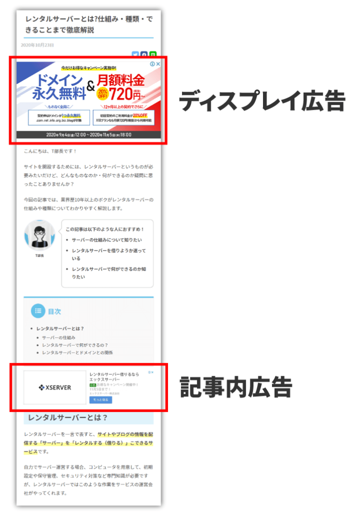 スマートフォン表示の広告位置