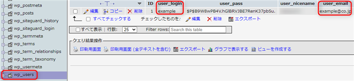 画像：user_login…ユーザー名　user_email…メールアドレス
になっているので確かめて完了