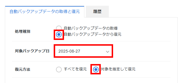 画像:復元設定を入力する