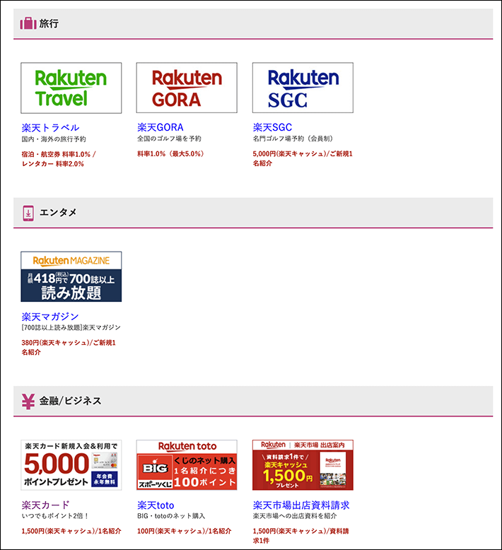 楽天サービス一覧