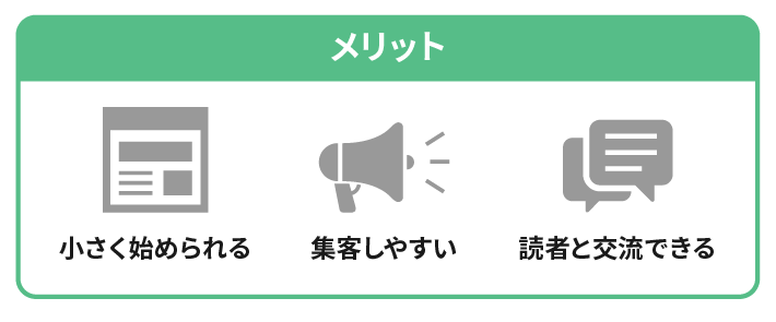 ブログのメリットは、小さく始められる、集客しやすい、読者と交流できる