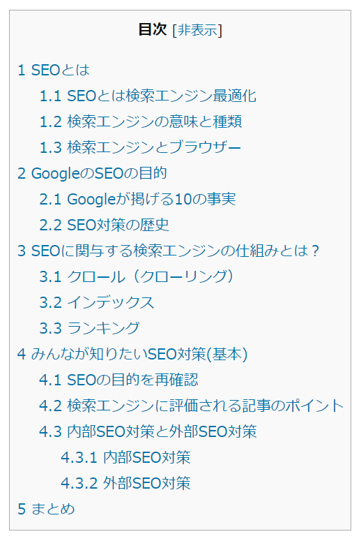 Table of Contents Plusの目次表示