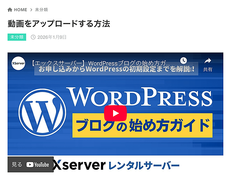 WordPressのプレビューで指定のサイズで動画が表示されます