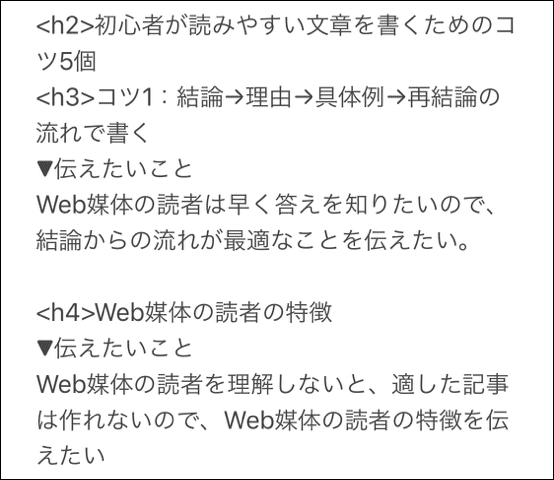 画像：h4見出しで伝えたい内容の書き出し