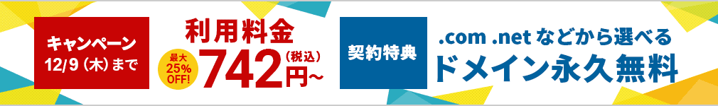 利用料金最大25%OFFキャンペーン!さらに契約特典でドメイン永久無料!