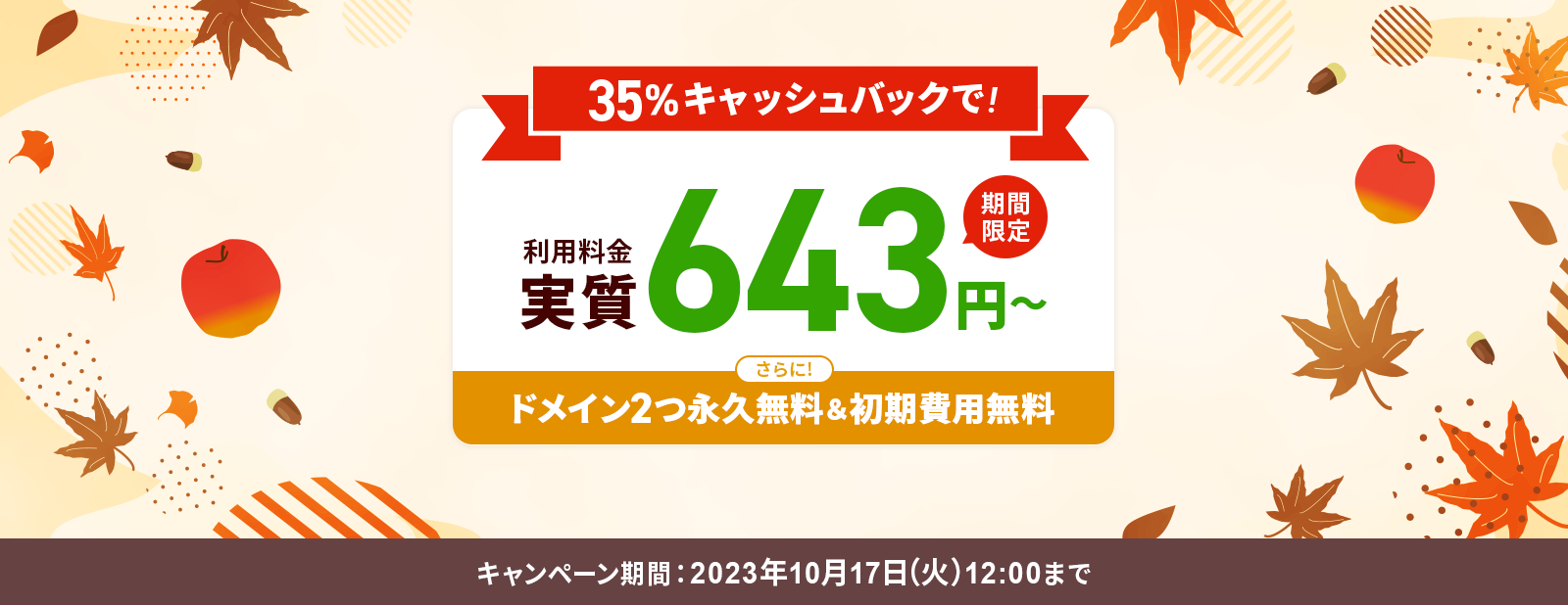 35%åХåڡ󡪤˥ɥᥤ2ıʵ̵&̵10/17()12:00ޤ