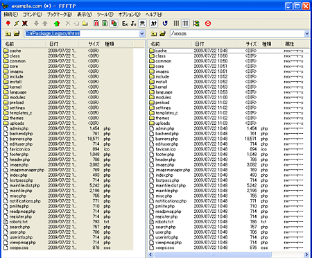 FFFTPの画面:ファイル転送後のスクリーンショット